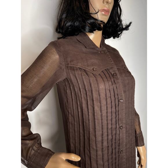 Vintage 1970s Brown sheer Western Shirt Dress Button Front Midi Duster” small - Picture 13 of 16